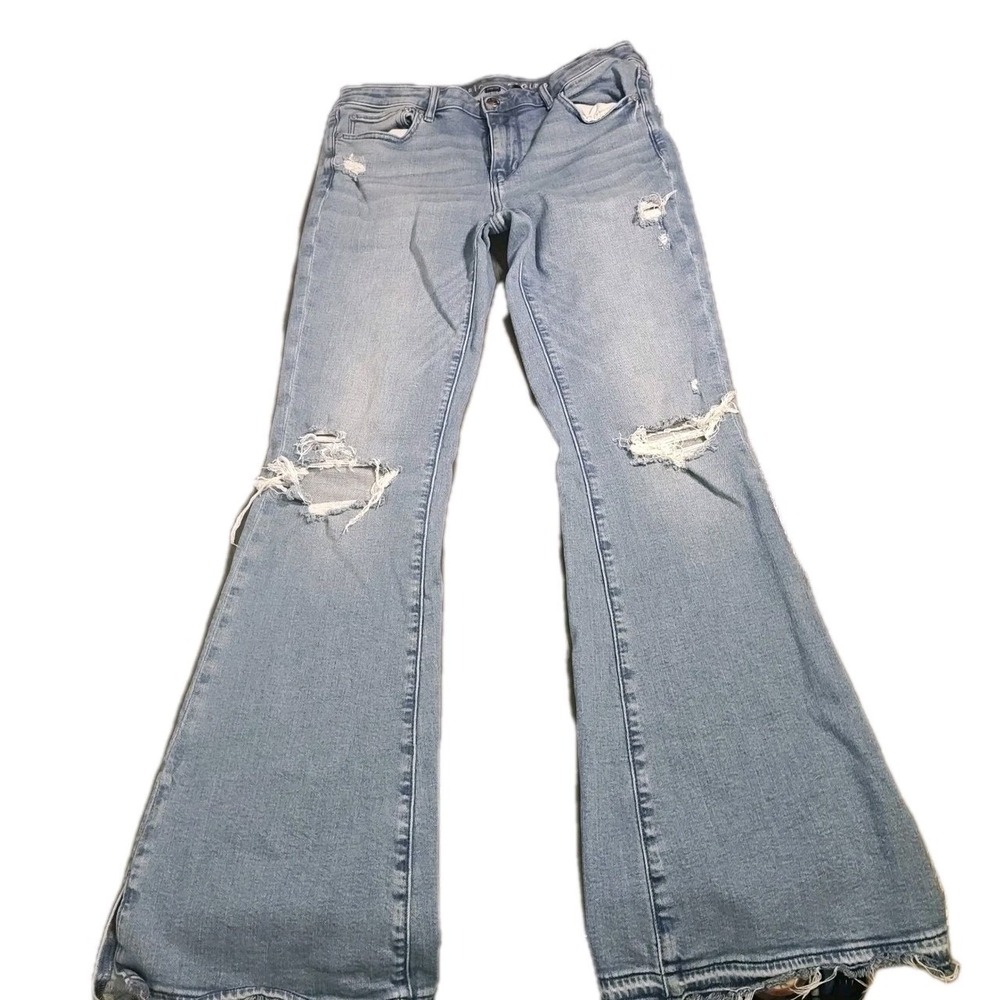 American Eagle Super Flare Jeans Size 8 Long Distressed Raw Hem Y2K